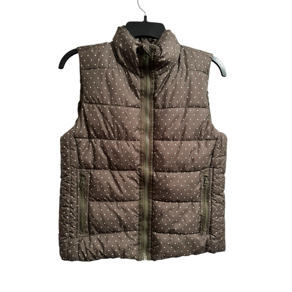 Laura Ashley Polka Dot Puffer Vest Womens Small Olive Green Full Zip Pockets - Picture 2 of 16
